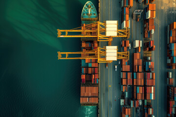 Top view of maritime cargo terminal. Background image. Created with Generative AI technology