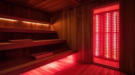 Infrared Sauna Interior in Red Light