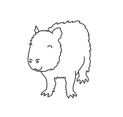 Vector isolated one single cute cartoon funny smiling capybara colorless black and white contour line easy drawing
