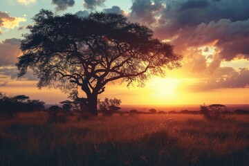 Fototapeta na wymiar Dramatic Safari Sunset and Sunrise Panorama