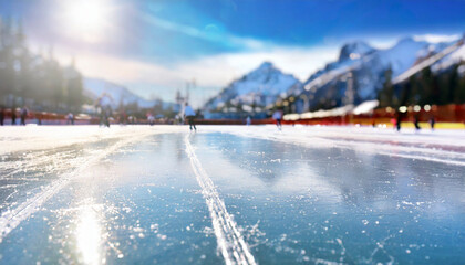 Ice skating rink in winter, blurred background