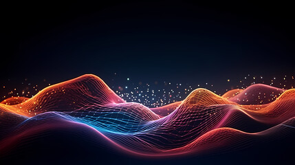Fototapeta premium Digital technology blue rhythm wavy lines abstract graphic poster web page ppt background