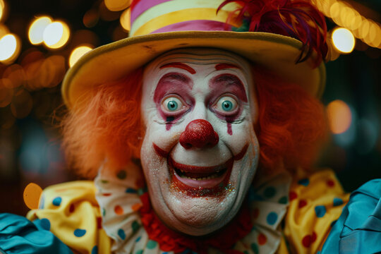 Joyful Clown with Vibrant Hat and Makeup