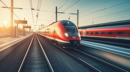 The train's sleek exterior and futuristic design perfectly complement the city's contemporary skyline.