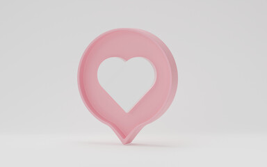 3D Render, 3D Illustration. Heart text box, heart icon, love social media notification.