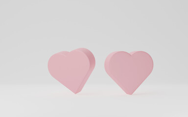 3D Render, 3D Illustration. Minimalist Valentine's day white background. Abstract geometry heart shape background.