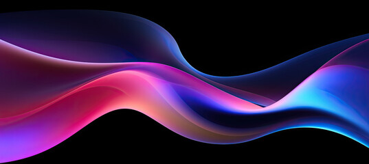 Abstract fluid iridescent holographic curved wave in motion colorful gradient design on black background