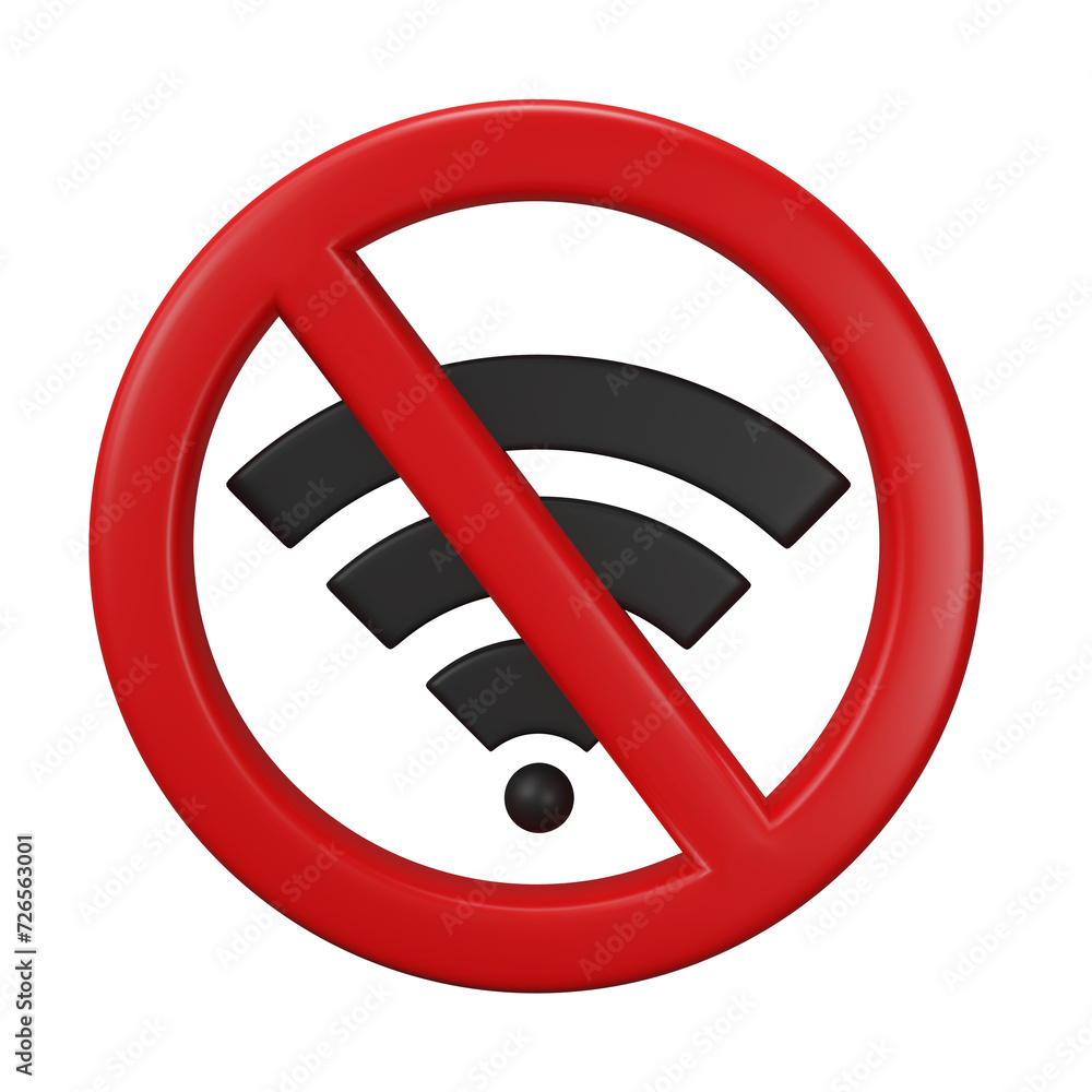 Poster 3d render, 3d illustration. no internet connection concept with wifi, isolated on transparent backgr