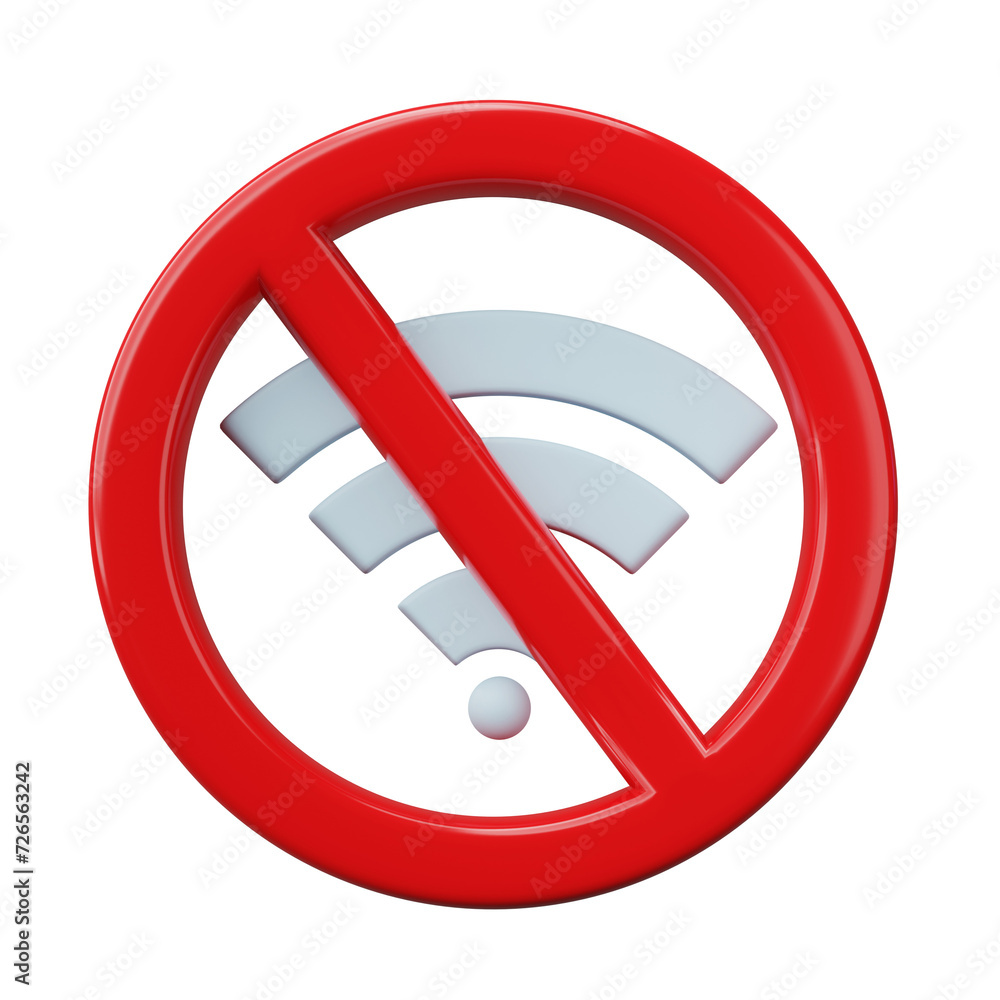 Poster 3d render, 3d illustration. no internet connection concept with wifi, isolated on transparent backgr