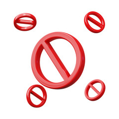 3D Render, 3D Illustration. Red prohibited sign, warning or stop symbol safety danger isolated on transparent background.