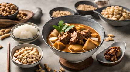 Obraz na płótnie Canvas Massaman Curry: A Thai Culinary Masterpiece Infused with Exotic Spices, Coconut Milk, and Succulent Proteins