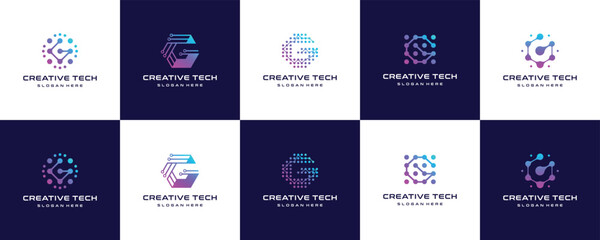 Set Of Letter G modern digital dot connection logo design inspiration