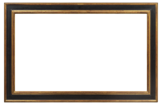 Gold picture frame with black insert on a transparent background, in PNG format.