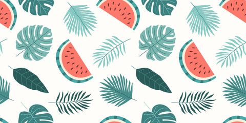 Tropical pattern with watermelons and leaves