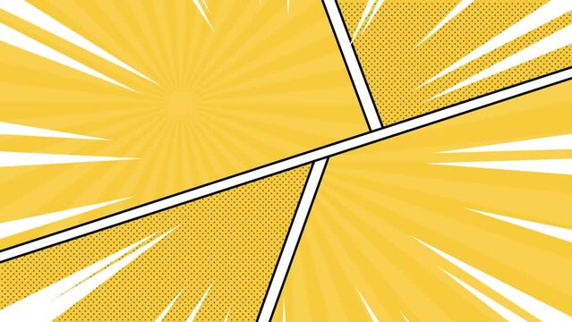 Comic Pop Art Background with Polks Dots and Fast Speed Lines | Cartoon animated dotted speed lines in a seamless loop motion graphic | 
