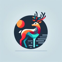 flat logo illustration of a deer in an abstract Vector Illustration with a grey Background with space created with generative ai 