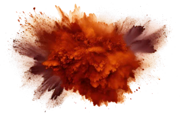 Foto op Canvas Abstract colored brown powder, dirt cloud explode smoke cloud, a soft dust explode cloudy on transparent png. © Feecat