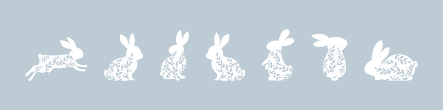 Bunny. Easter Bunny. Silhouette Easter Bunny with pattern leaf