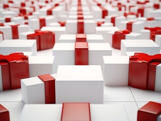 Bunch of red and white gift boxes on the ground with isolated white background
