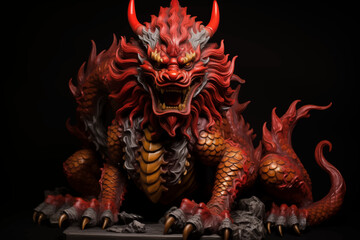traditional red chinese dragon for chinese new year 2024, chinese lucky dragon symbol, Lùhng, ryū, 龍/竜, yong, 용, mungkorn, มังกรจีน, rồng, generative AI
