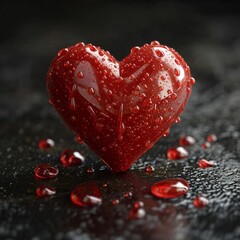 red heart with water drops