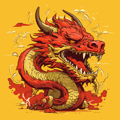 Fototapeta premium traditional red chinese picture of dragon for chinese new year 2024, chinese lucky dragon symbol, Lùhng, ryū, 龍/竜, yong, 용, mungkorn, มังกรจีน, rồng, generative AI