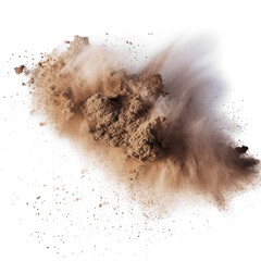 Abstract flying dust and debris, dirt cloud explode smoke cloud, a soft dust explode cloudy on transparent png. - obrazy, fototapety, plakaty