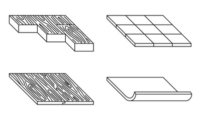 Flooring types set - ceramic, hardwood, laminate