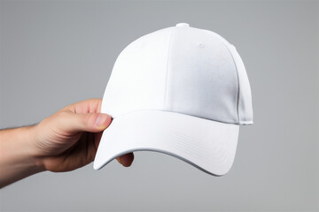 Hand Holding a White Cap, Isolated on White Background