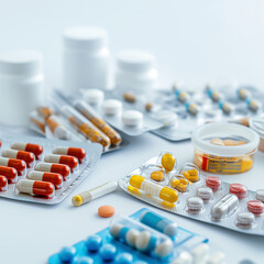 Medicine boxes and medication for medical purposes,on the clean background