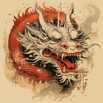 traditional chinese dragon for chinese new year 2024 on chinese painting style, chinese lucky dragon symbol, Lùhng, ryū, 龍/竜, yong, 용, mungkorn, มังกรจีน, rồng, generative AI