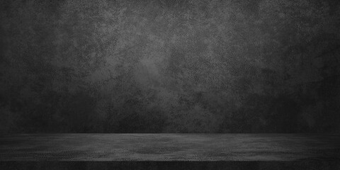dark black studio background with light from above. leather texture backdrop for design. space for selling products on the website. banner background for advertising. - obrazy, fototapety, plakaty