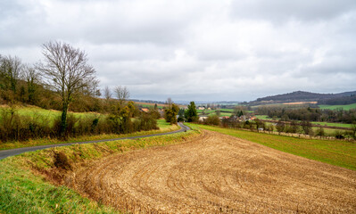 Fototapeta na wymiar Panorama in a rural landscape in the French Ardennes 