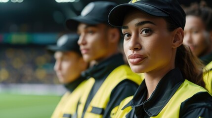 Fototapeta premium Security group with team security background. Security focus in football stadium