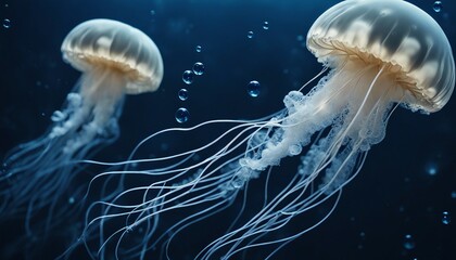 Jellyfish. White jellyfish underwater. Sea life. AI generated