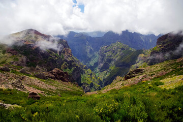 Portugal, Madeira, View of the mountains and rocks near Arieiro peak - the highest point of Madeira island.