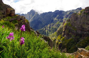 Fototapeta na wymiar Portugal, Madeira, View of the mountains and rocks near Arieiro peak - the highest point of Madeira island.