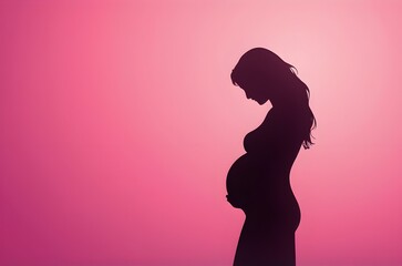 pregnant woman shadow illustration with pink background and copy space for international women's day celebrations   - obrazy, fototapety, plakaty