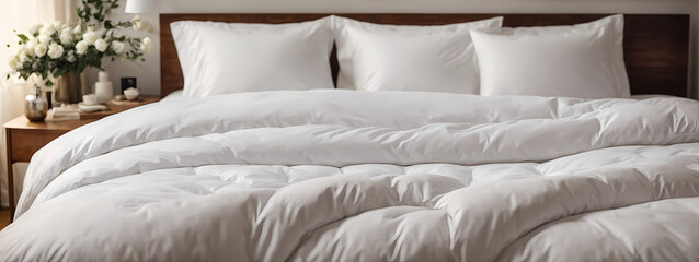 White duvet on a well-made bed, representing the attention to detail in creating a welcoming environment for guests during the winter season.