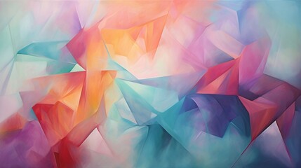 An abstract oil painting that evokes the essence of fluorite crystals, with a play of colors and shapes on the canvas.