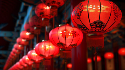 Naklejka premium Exquisite Elegance: Chinese Style Cylindrical Red Lantern