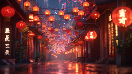 Obraz premium Cinematic Celebration: Chinese New Year’s Eve in the Street