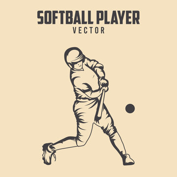 Softball Player black illustration vector