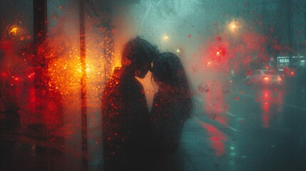 people in front of the window with raindrops in them