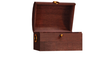 wooden treasure box small size open and empty space for put stuff 3D rendering