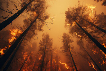 Naklejka premium Big fire in the forest mountain