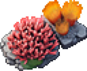 Pink and Orange Corals on a rock Isometric Pixel Art