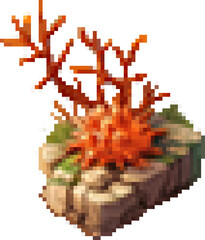 Orange Spikey Corals Isometric Pixel Art