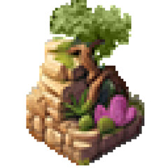 Tree on a mountain side Isometric Pixel Art