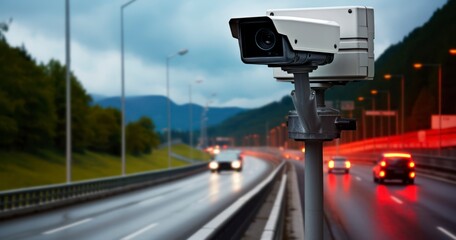 Traffic Compliance - A Radar Speed Control Camera Mounted for Effective Road Safety Management - obrazy, fototapety, plakaty